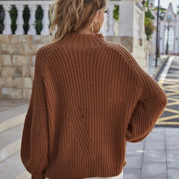 Mock neck knit sweater lantern batwing sleeve - Picture 2 of 4